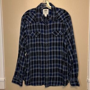 Land’s End Blake Shelton Snap Down Blue/Black Plaid Flannel Shirt Size Large